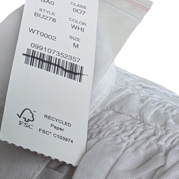 J.Crew White Smocked Cotton Voile Button Up Shirt NWT Size M Short Sleeve - Picture 8 of 9